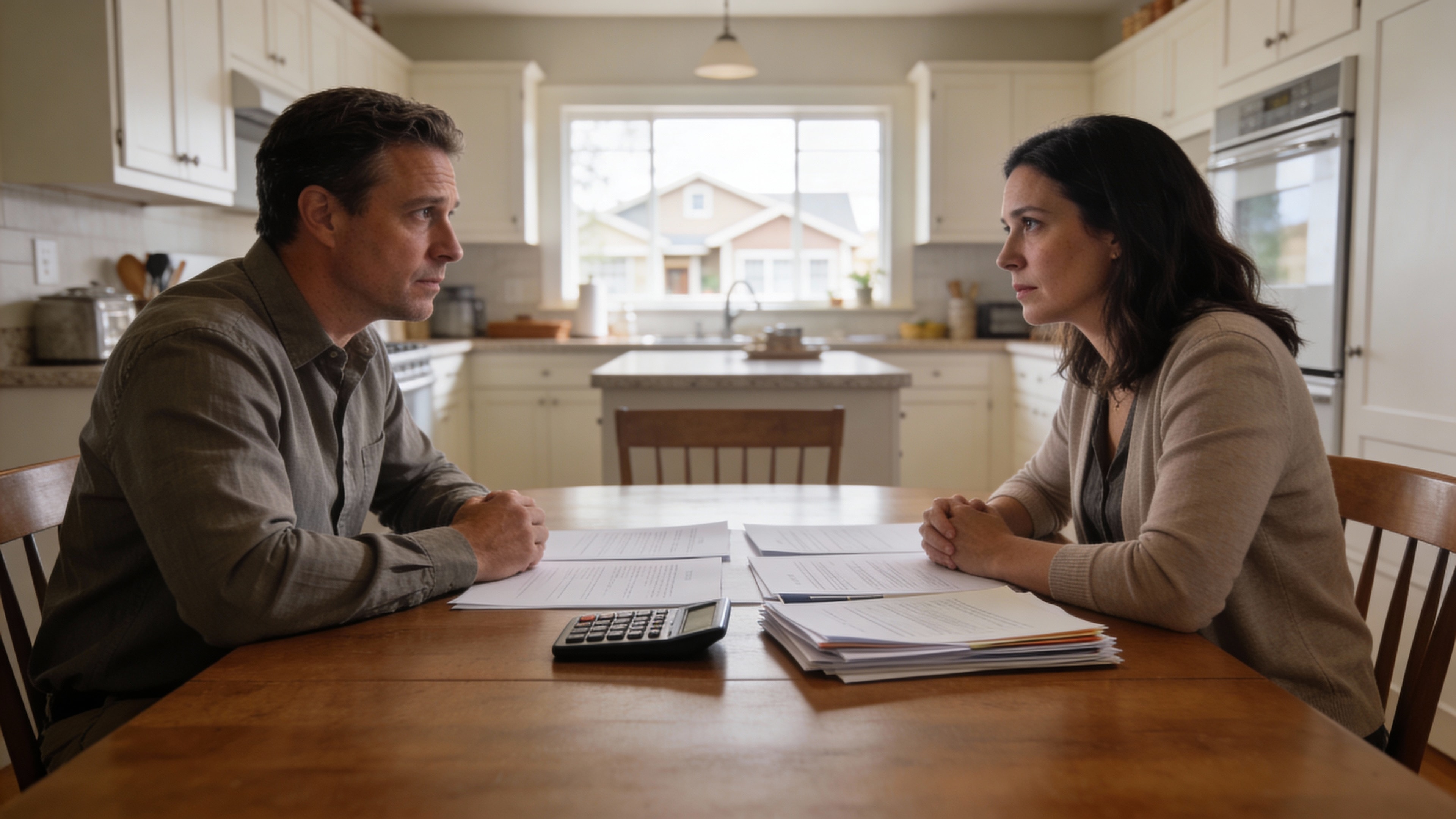 Couple making decisions about house during divorce